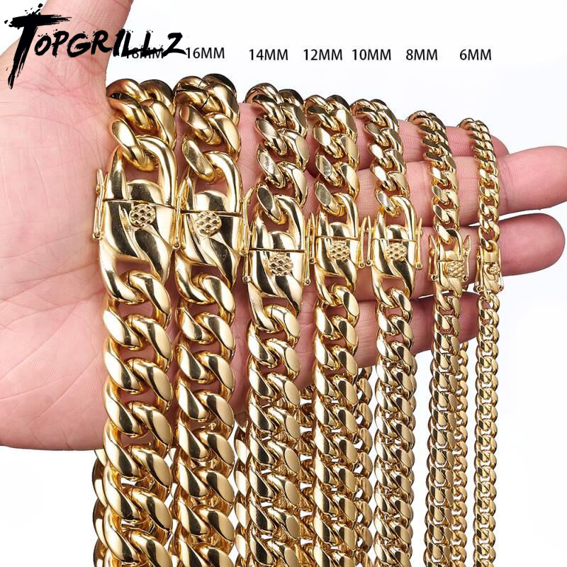 Cuban Link Chain 12Mm - TOPGRILLZ Edelstahl Gold Farbe Kubanischen Kette