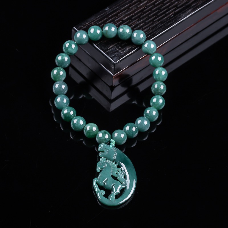 Bracelets - Natürliches Jadeit Blauwasser-Tierkreiszeichen Pferdeperlen Handgeknüpftes Armband