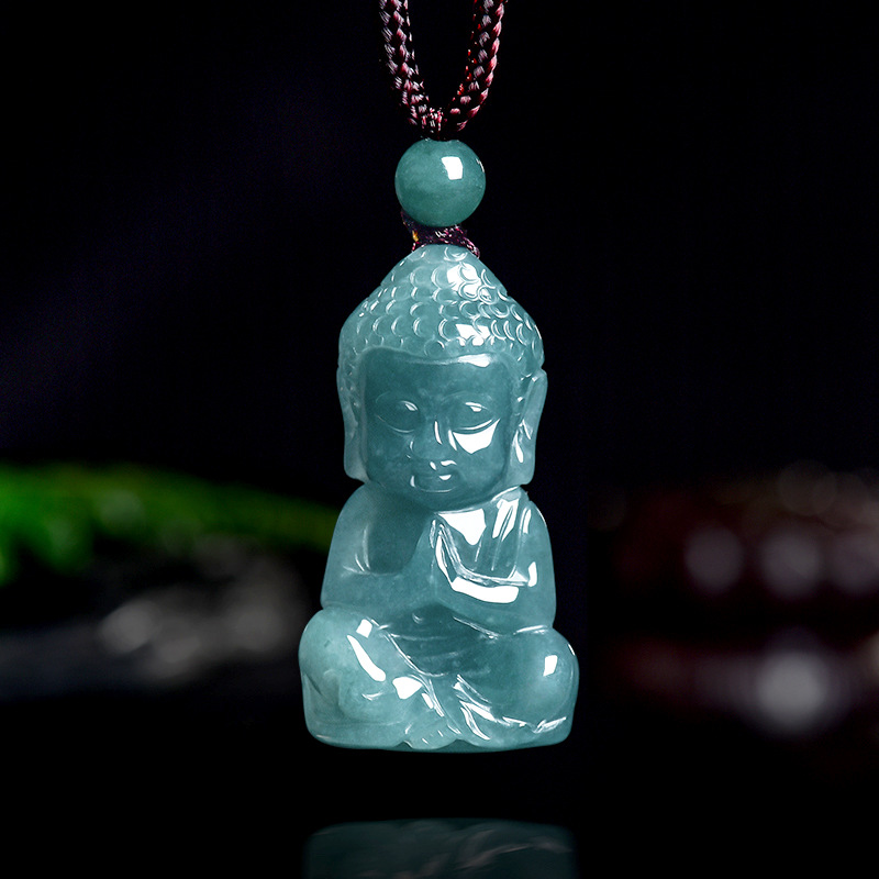 Necklaces - Natürlicher Echter Smaragd Jade Blauwasser-Baby-Buddha Anhänger