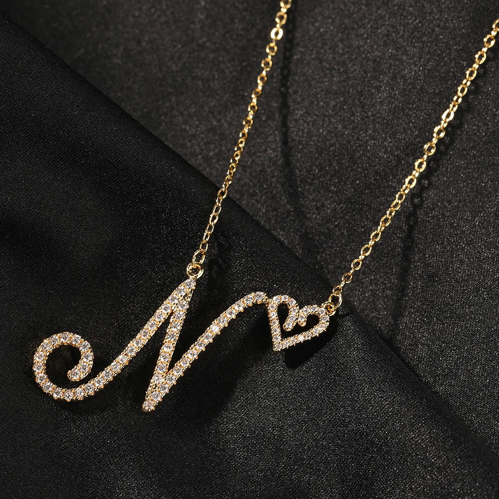 Initial Letter Necklace 18K Gold - Personalisierte Initialen-Halskette mit Herzanhänger, Zirkonia-Diamanten, 18K