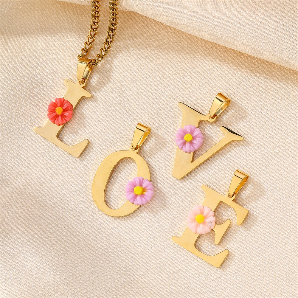 Initial Letter Necklace 18K Gold - Personalisierte Gänseblümchen-Initialen-Halskette Maßgefertigter 18K Vergoldeter Edelstahl