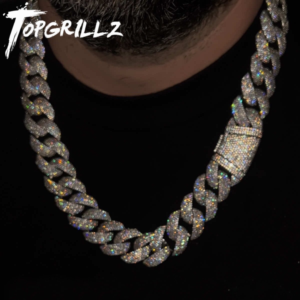 Cuban Link Chain 12Mm - TOPGRILLZ 24mm Kubanische Gliederkette Halskette Voll