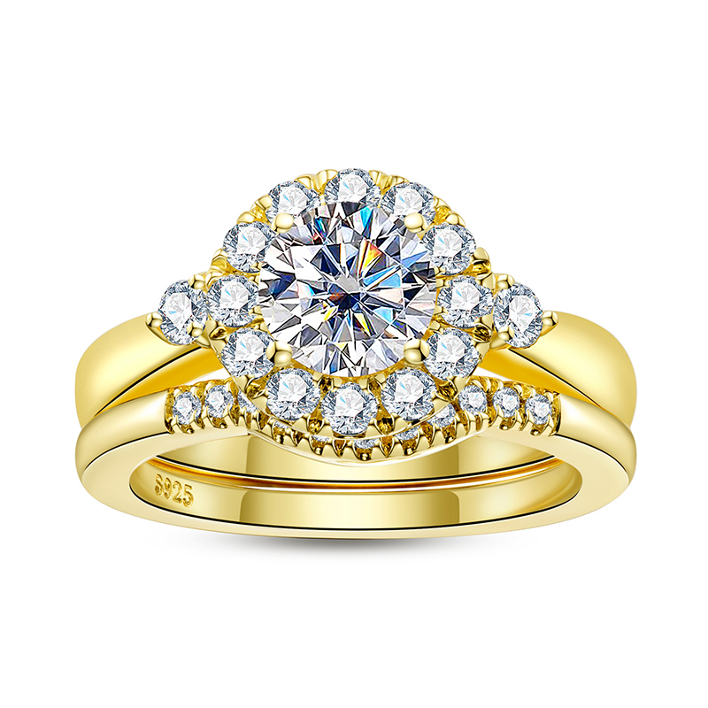 Moissanite Engagement Ring 1 Carat - Goldfarbenes Verlobungsring-Set für Damen, 925er Sterlingsilber,