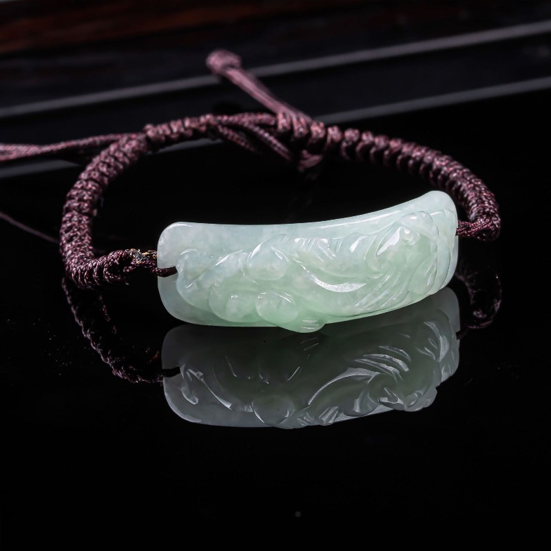 Bracelets - Burmesisches Jadeit Pixiu Armband, handgeschnitzt, handgeknüpft,