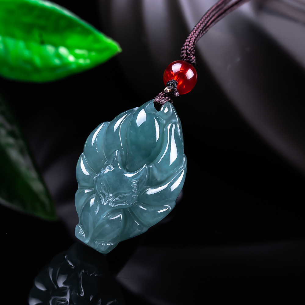Necklaces - Natürliche burmesische Jadeit-Fuchs-Anhänger-Halskette, Vintage-Accessoires, Edelstein, echter
