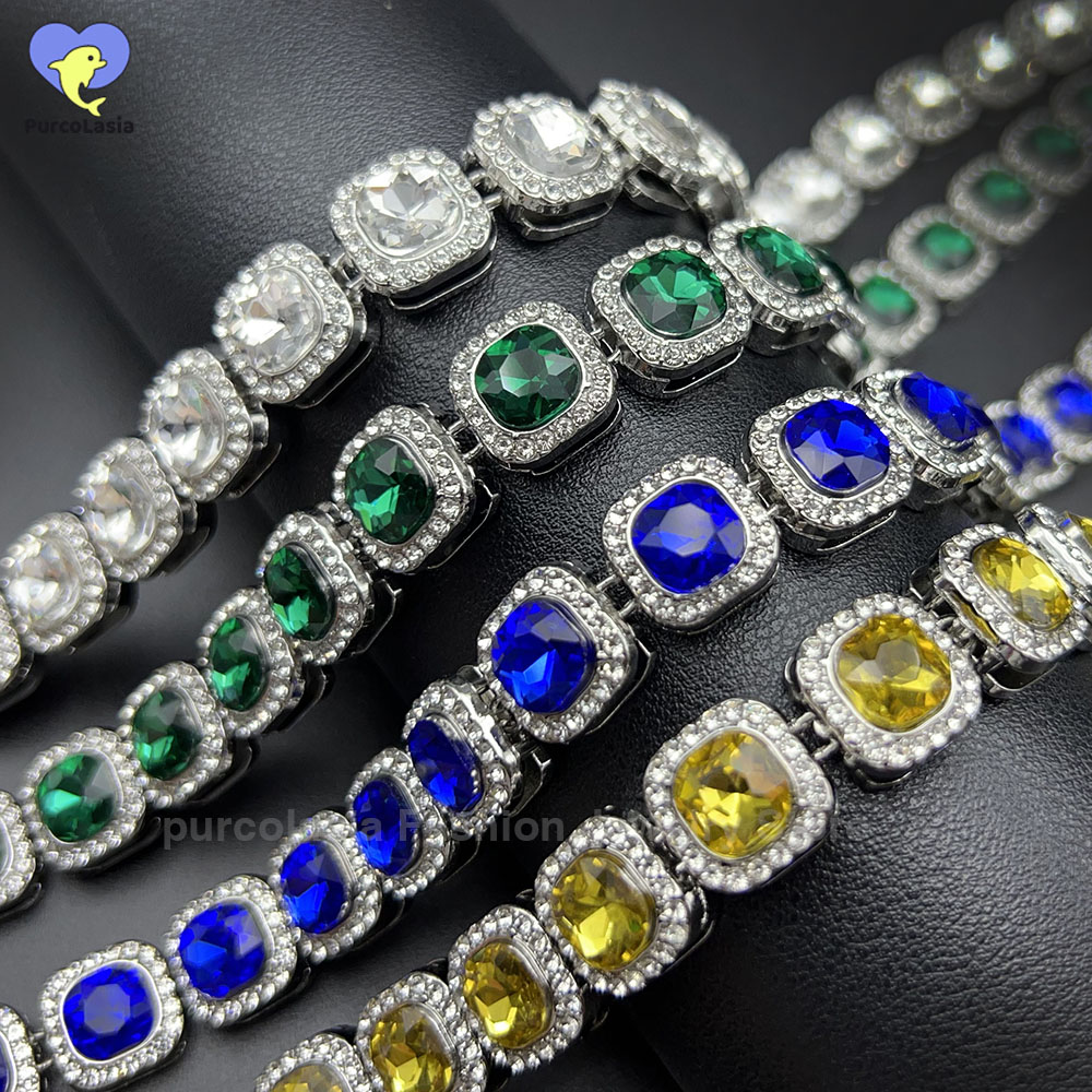 Cuban Link Chain 12Mm - Brillantes, mehrfarbiges Iced Out-Armband für Männer