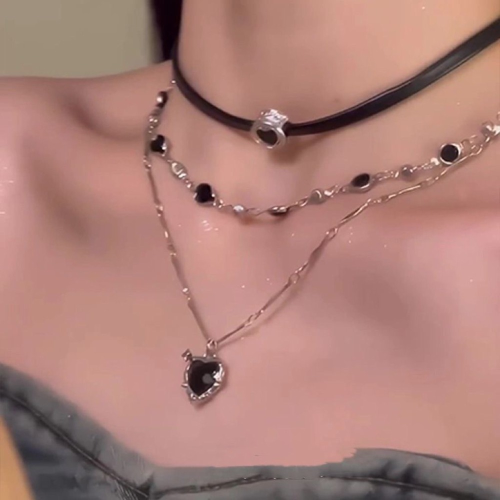 Layered Pendant Necklace Aesthetic - Y2K Gothic Liebe Herz Anhänger Halskette