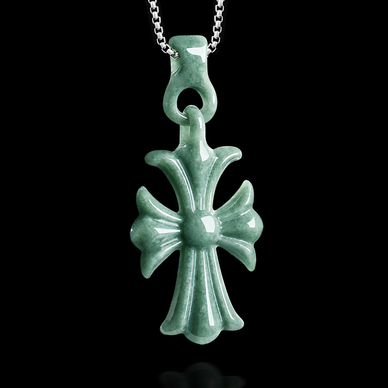 Necklaces - Natürliche burmesische Jadeit-Kreuz-Anhänger-Halskette, Schmuck, Designer-Edelstein, echter