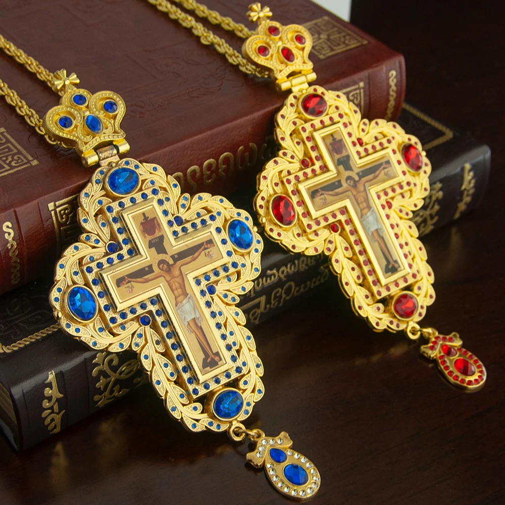 Cross Pendant Necklace Gold - HTISOK Orthodoxer Bischof Brustkreuz-Anhänger, vergoldete Halskette