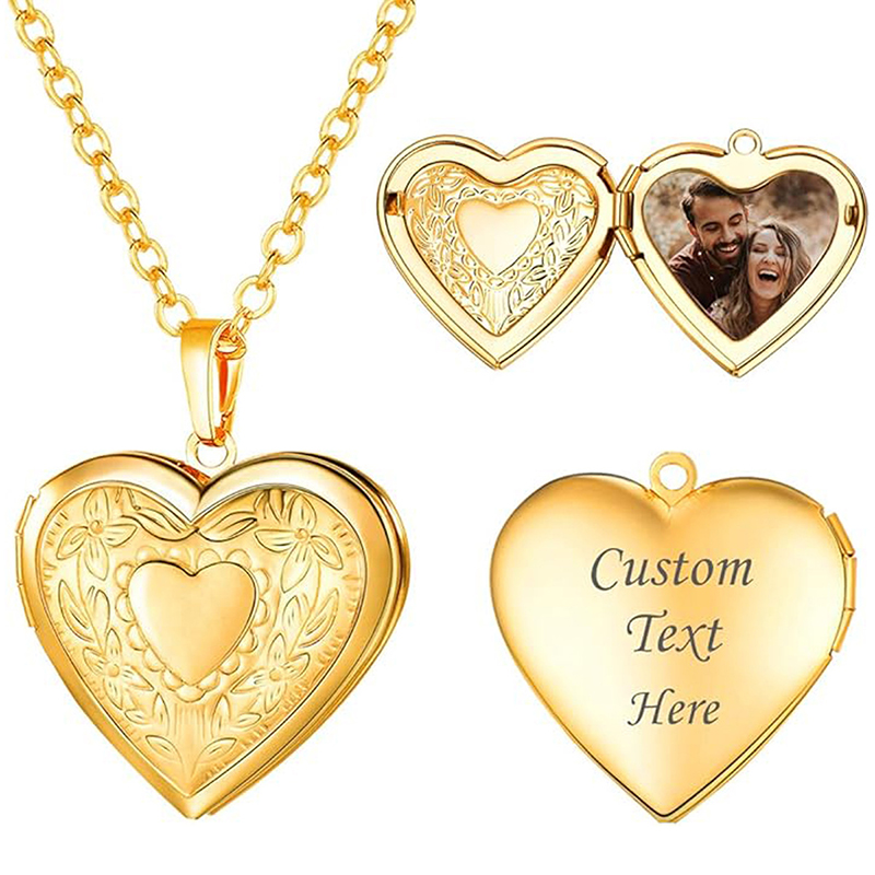 Heart Locket Necklace Photo - Personalisierte Medaillon-Halskette Benutzerdefiniertes Foto Text Herz-Halskette