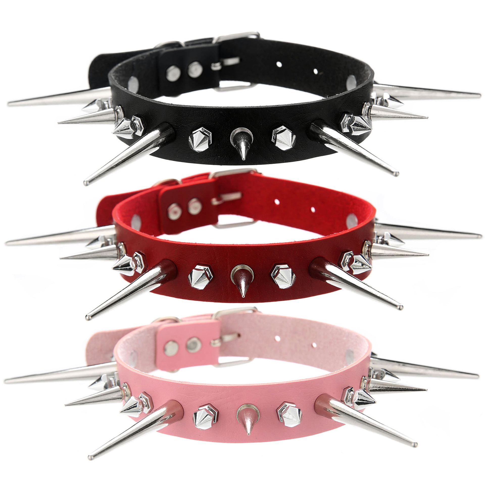 Goth Punk Spike Choker - Kmvexo punk lange spike choker kunstleder
