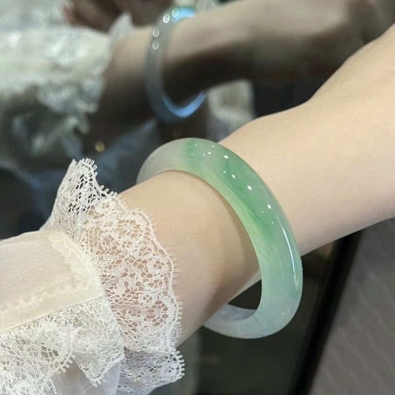 Bracelets - Myanmar-Eisjade mit Blumenmustern, Vintage-Armreif für Damen,