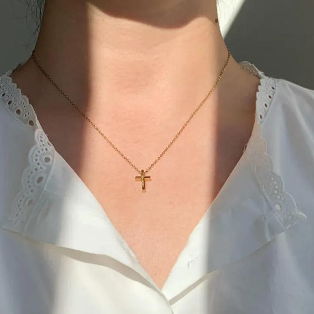 Cross Pendant Necklace Gold - Exquisite goldene Kreuzkette, schlichte Kreuzanhänger-Halskette für
