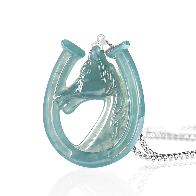 Necklaces - S925 Silber Natürlicher Blauer Wasserjade Pferdehuf-Anhänger