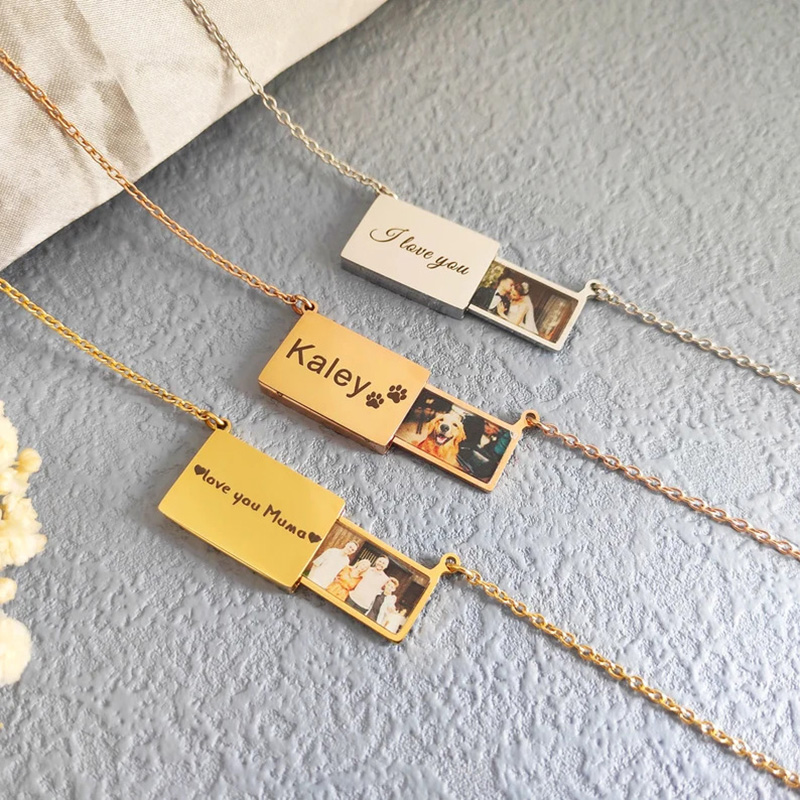Heart Locket Necklace Photo - Personalisierte Edelstahl-Foto-Medaillon-Halskette - Maßgefertigter Ausziehbarer Briefumschlag-Anhänger