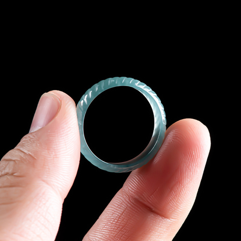 Rings - Blaue Echte Burmesische Jade-Ringe Luxuriöse Smaragd-Geschnitzte