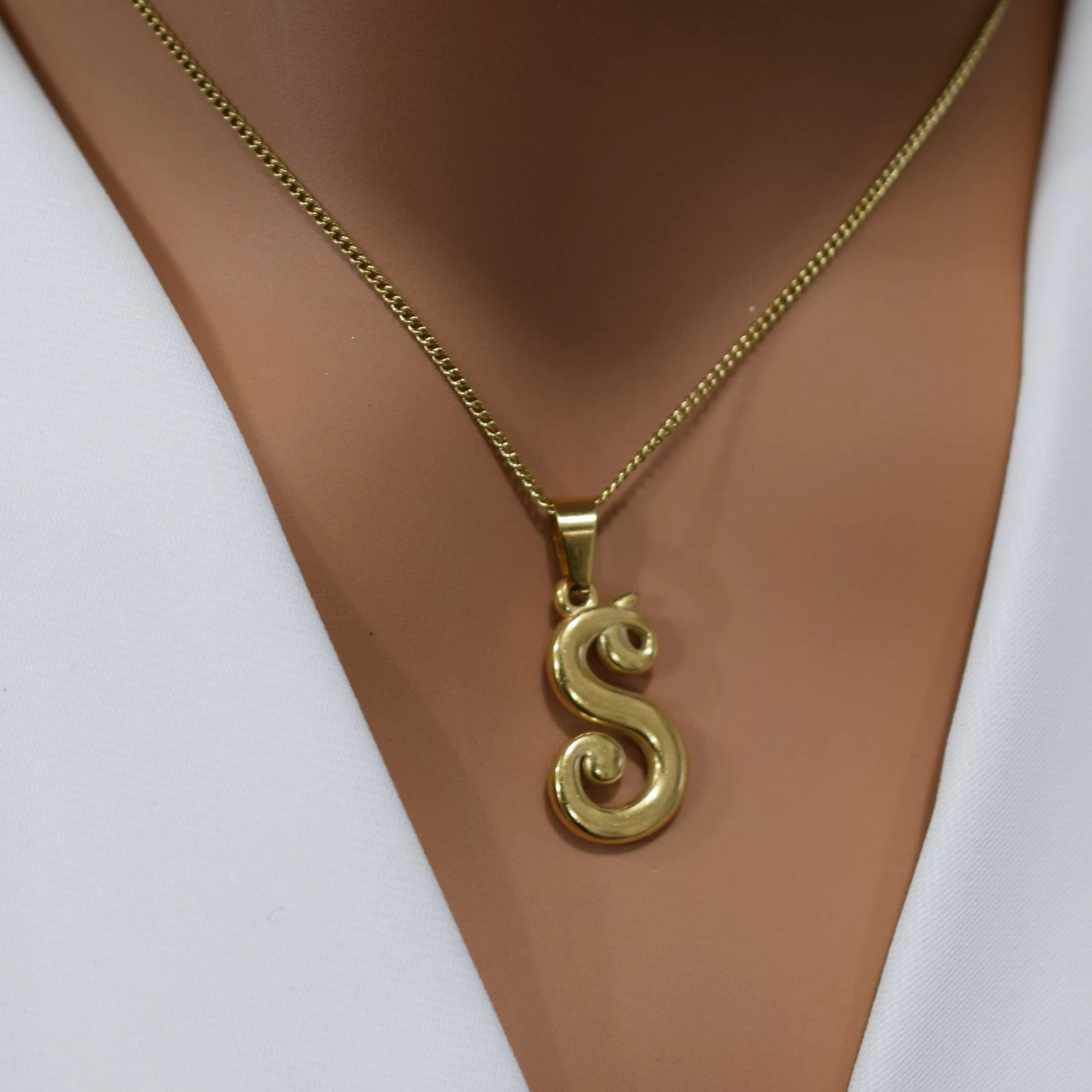 Initial Letter Necklace 18K Gold - 18 Karat Gold Edelstahl Vintage Alphabet