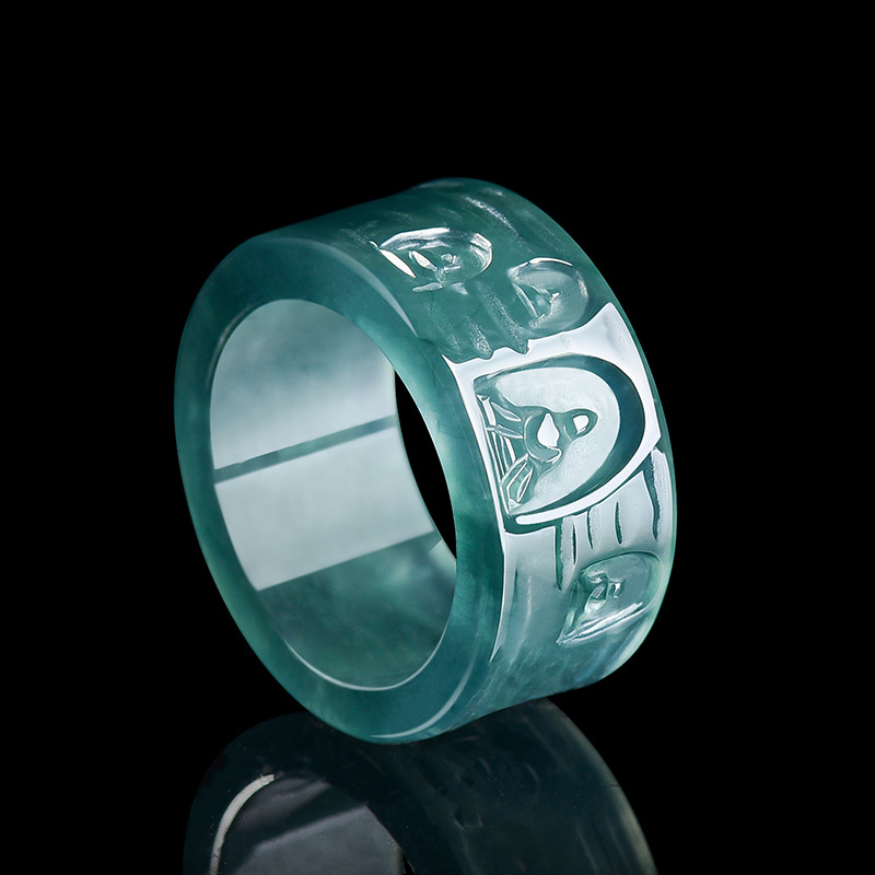 Rings - Natürlicher burmesischer Jadeit-Buddha-Ring, luxuriöser Edelstein-Designer-Schmuck, modischer