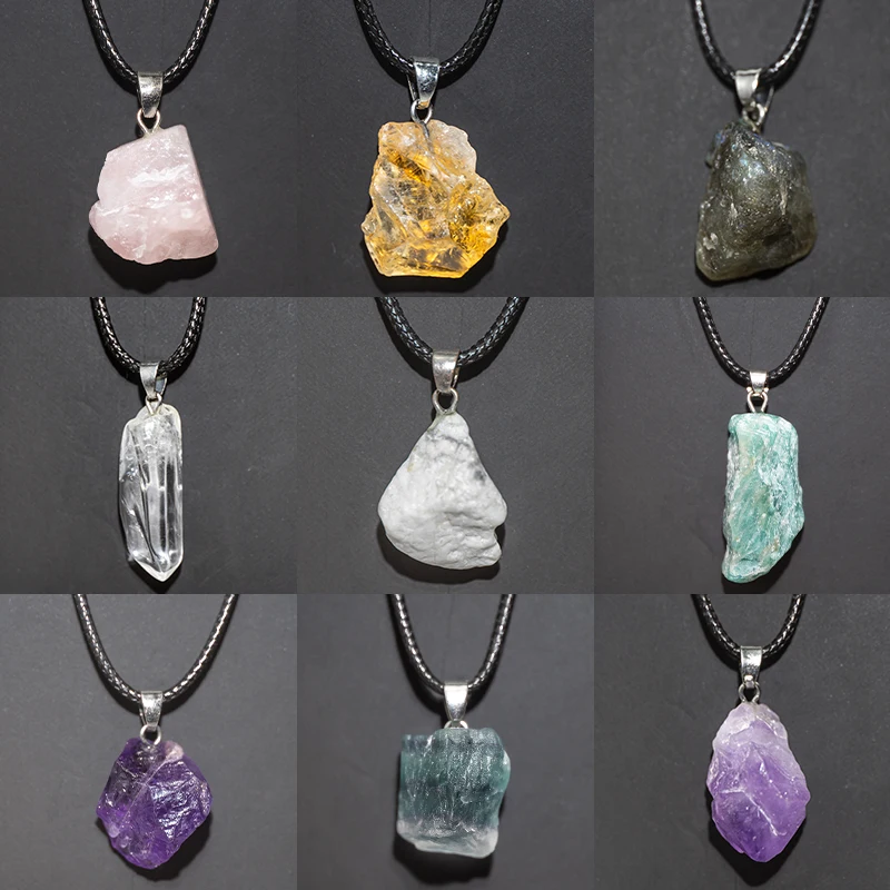 Crystal Pendant Necklace Natural Stone - Natürliche Amethysten Blume Halskette Reiki Healing