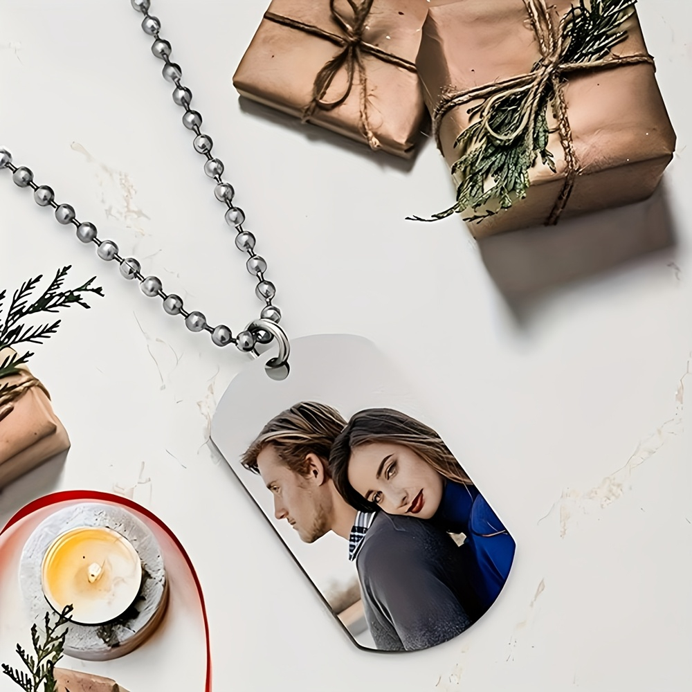 Custom Name Necklace Stainless Steel - Personalisierte Herren-Anhängerkette, Doppelseitige Individuelle Farbfoto-/Text-/Hundemarken-Halskette, Paar-Schlüsselanhänger-Kette