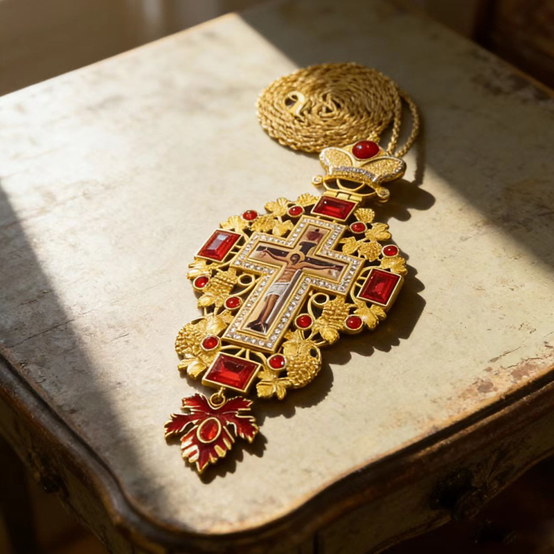 Neue Premium Rote Juwelen-Gold – Cross Pendant Necklace Gold Bewertung und Preis