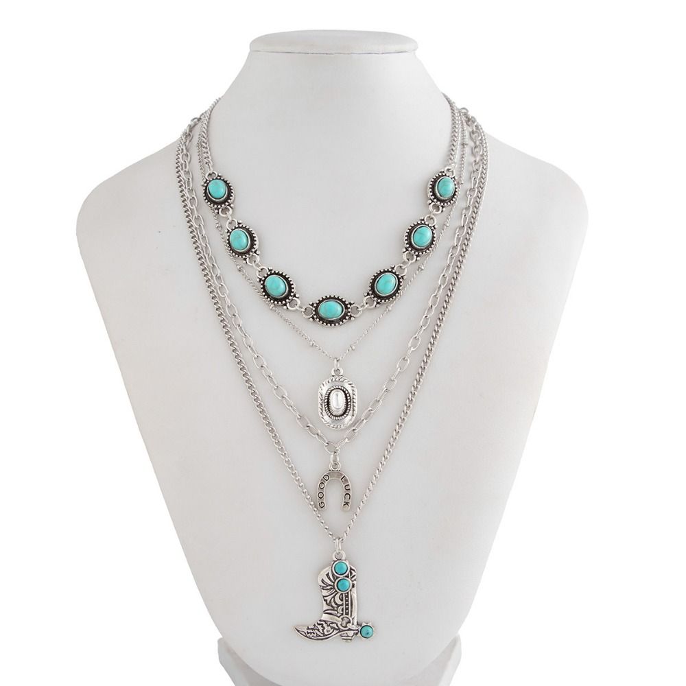 Cowboy-Stiefel-Anhänger Türkis – Layered Pendant Necklace Aesthetic Bewertung und Preis