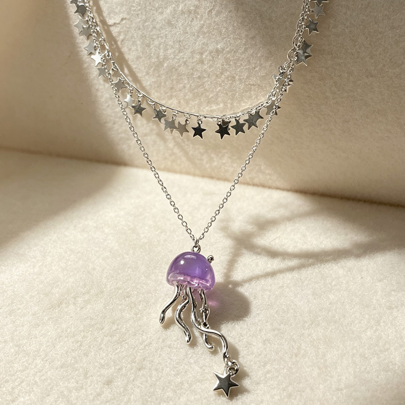 Niedliches Lila Quallen-Ozeans – Layered Pendant Necklace Aesthetic Bewertung und Preis