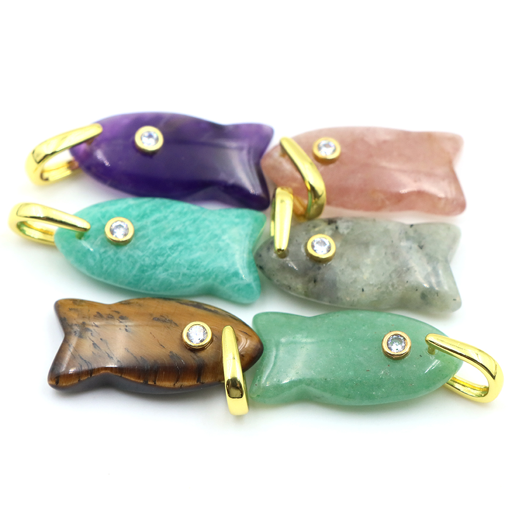 26mm Fischförmiger Naturstein- – Crystal Pendant Necklace Natural Stone Bewertung und Preis